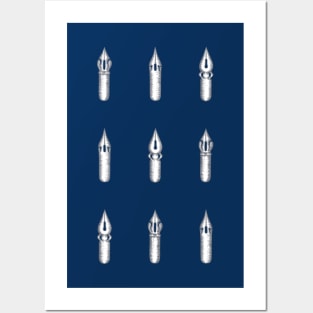 Nine Dip Pen Nibs (Navy and Grey) Posters and Art